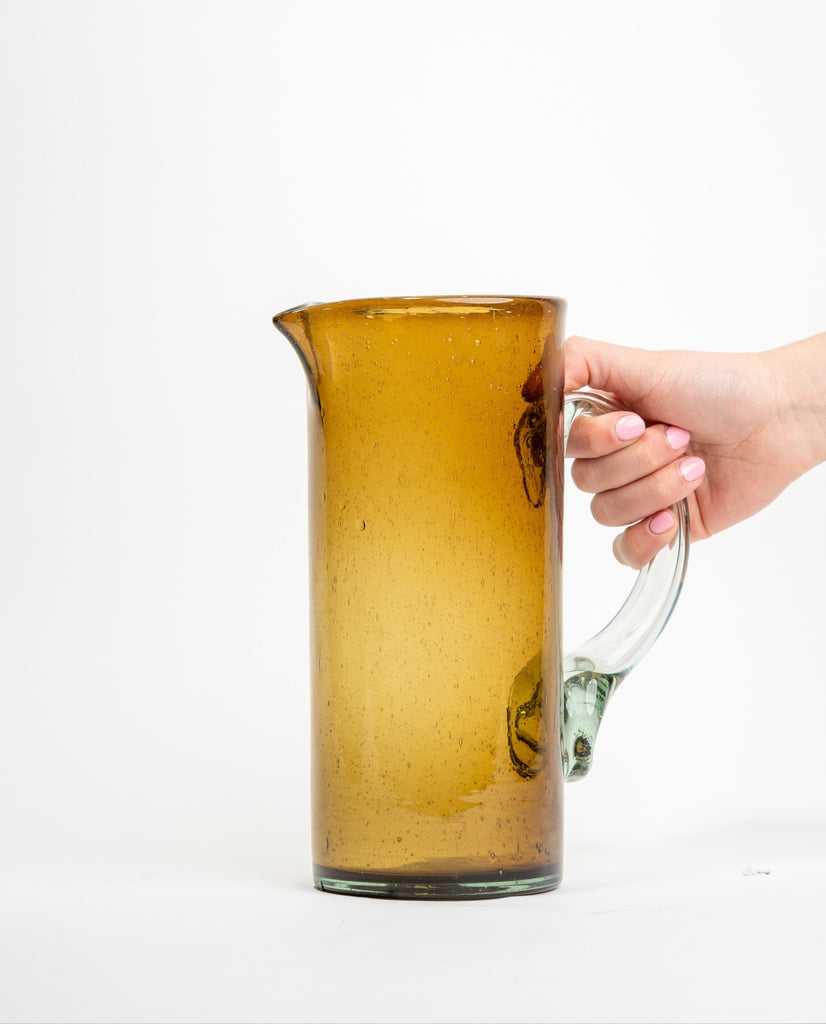 Jarra para agua, Jarra de vidrio soplado, Jarra individual, Jarra de litro y medio, Jarra para comedor, Jarra para mesa, Jarra de vidrio, cristalería, decor, decoración